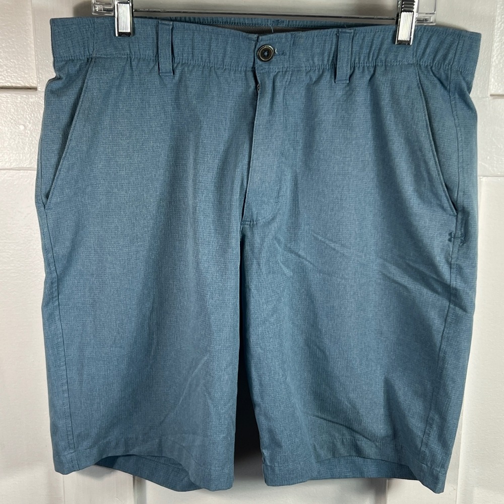 Under Armour Mens HeatGear Golf Shorts Blue Heathered Loose Fit Size 36